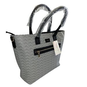 Trina Turk Herringbone Black White Shoulder Tote Detachable Strap NWT